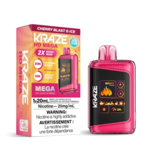 Kraze HD Mega 20k Disposable Vape: Cherry Blast G Ice (20mL)